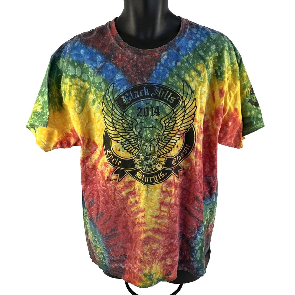 Mens Buckle Tree Sturgis Black Hills Motorcycle Rally 2014 Tie Dye T-Shirt Sz XL